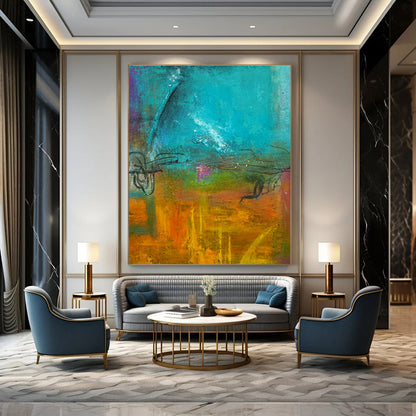 Blue - Orange Abstract Art for Modern Studio Waiting Rooms DLZ0059