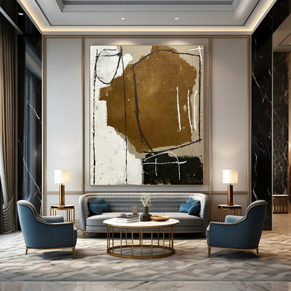 Brown - Black - White Abstract Art for Bohemian Home Living Room & Artistic Studio DLZ2029