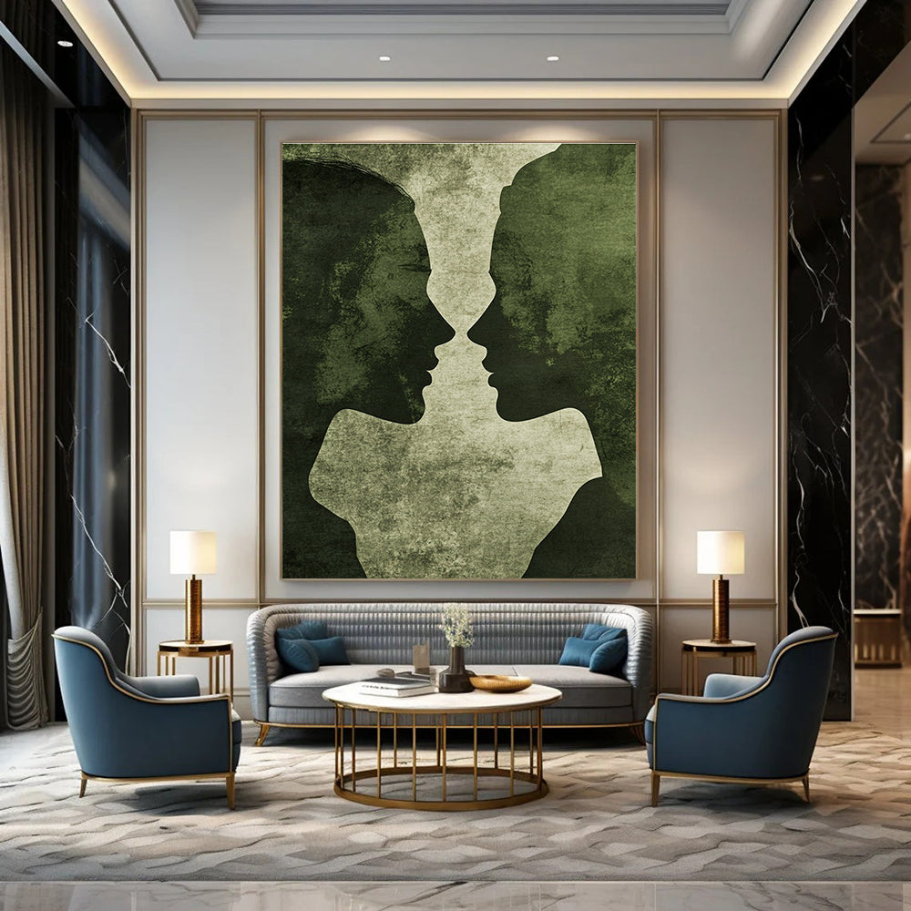 Green Silhouette Kiss Art for Romantic Hideaway & Intimate Home Bedroom STSC1446