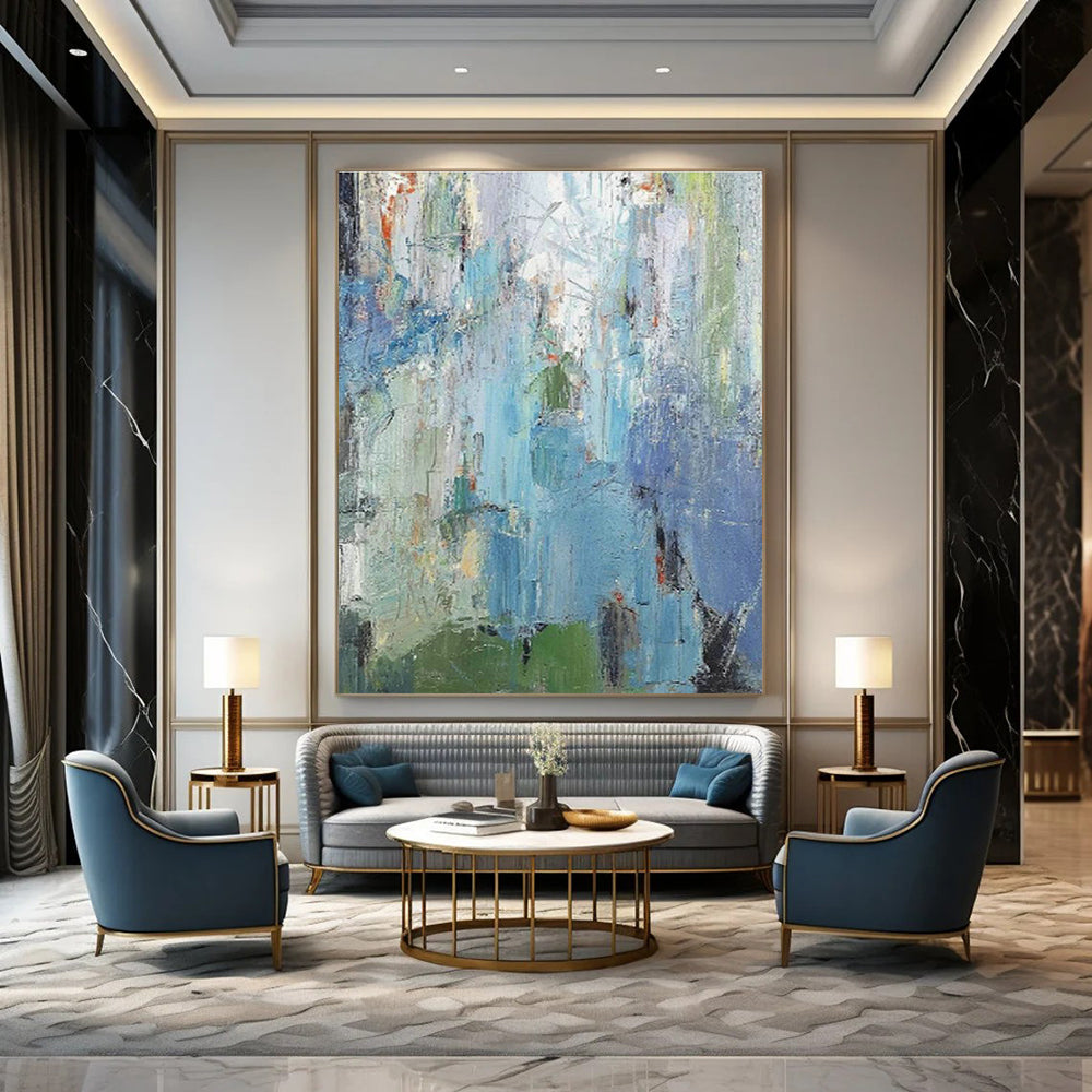 Blue - Green Abstract Art for Coastal Home Living Room Walls DLZ0270