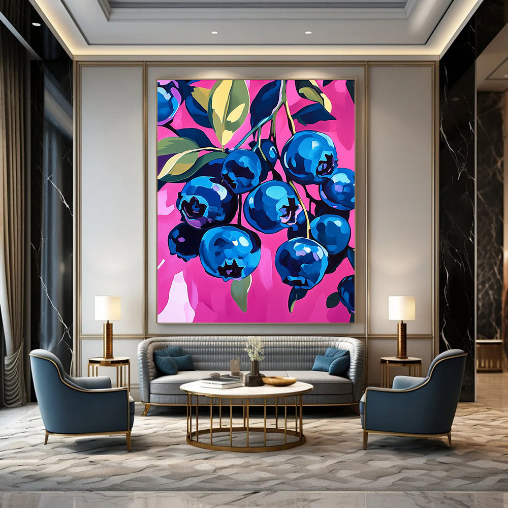Blueberries on Pink for Gourmet Kitchen & Modern Fruit - Themed Café STSC1226