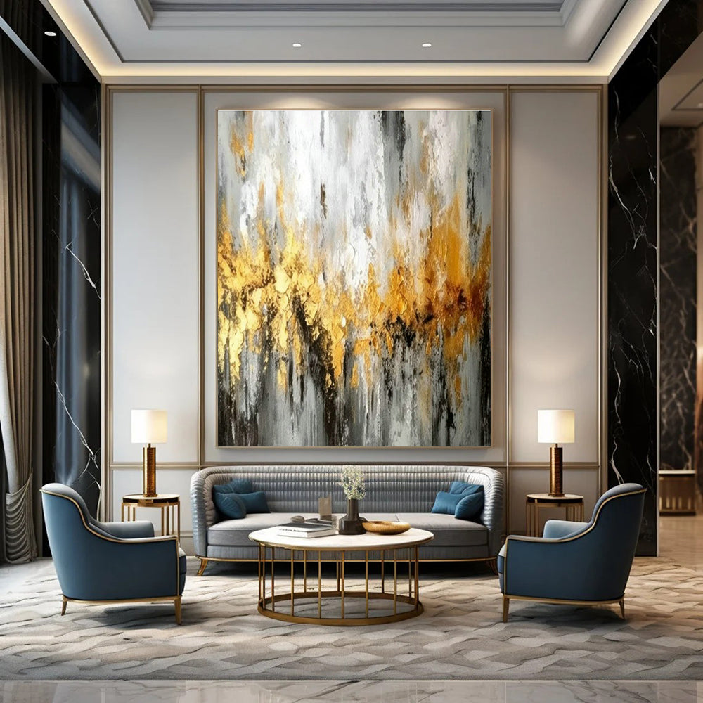 Gold - Gray Abstract Art for High - End Boutique & Art Deco Home DLZ1816