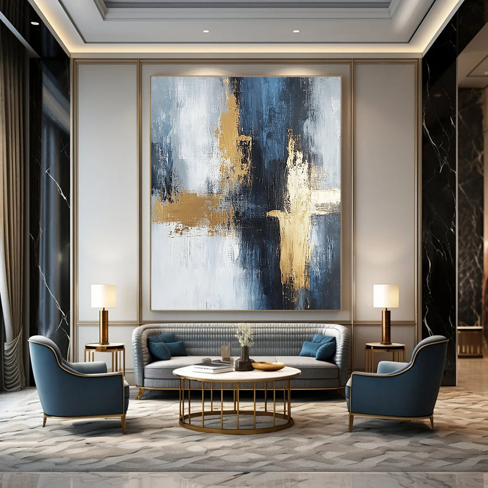 Blue and Gold Abstract for Luxury Spa Lounge & Elegant Dining Room STSC433