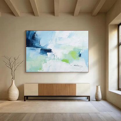 Blue - Green Abstract Art for Minimalist Home Yoga and Meditation Corners DLZ2692