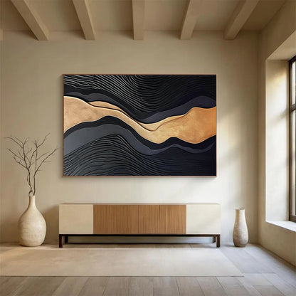 Black & Gold Wave - Shaped Relief Art for Luxury Hotel Lobbies DLZ2533