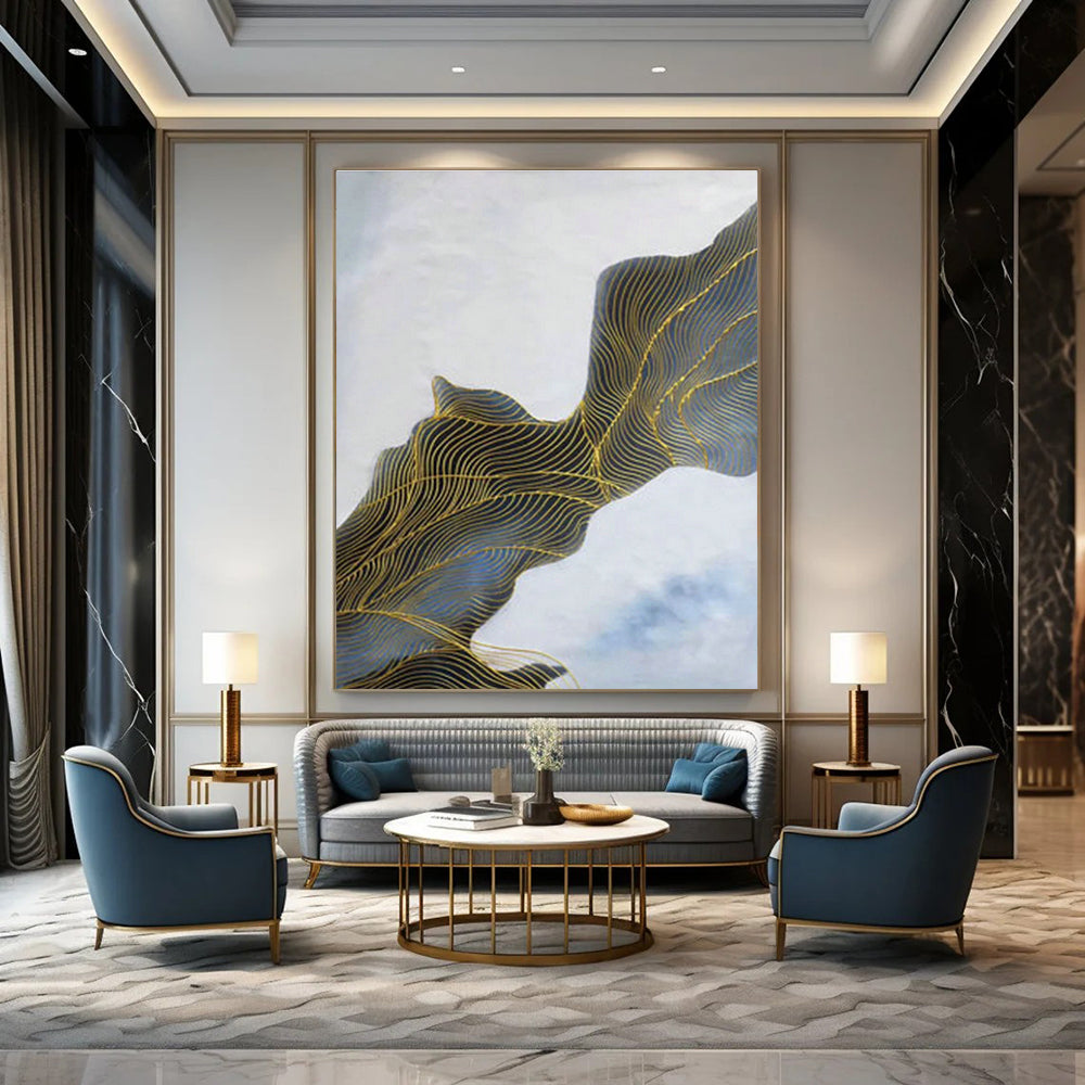 Gold - Line Landscape Abstract Art for Living Room & Hallway DLZ0547