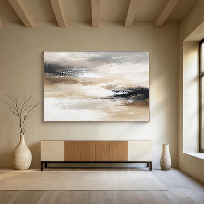 Beige - Gray Abstract Landscape Art for Rustic - Modern Home Office & Nature - Inspired Spa SC246