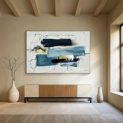 Blue - Yellow - Black Abstract Art for Contemporary Lounge Dynamic Style DLZ2702