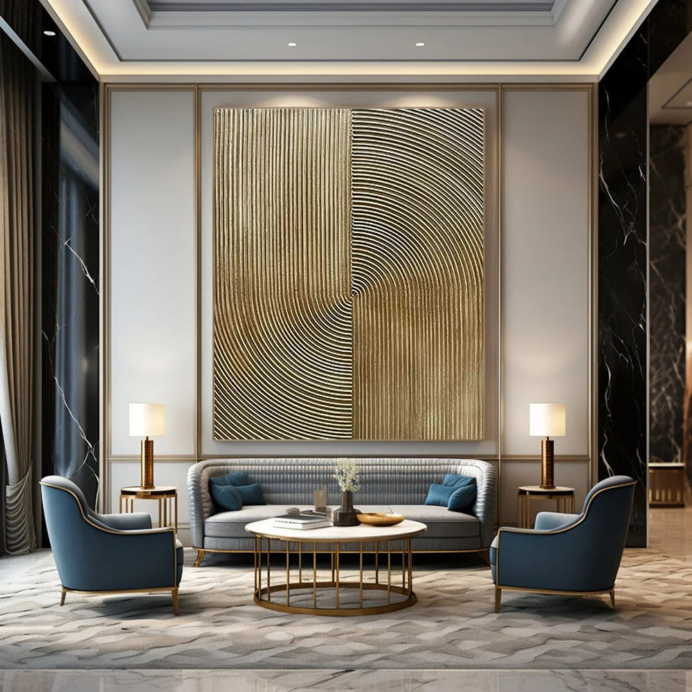 Gold - Lined Abstract Art for Luxury Boutique & High - End Office Reception DLZ1772