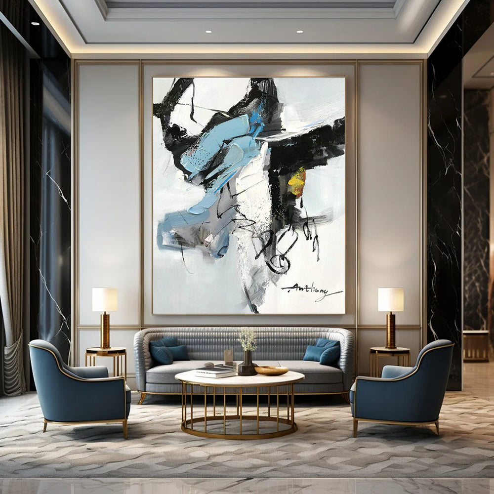 Blue - Black Abstract Art for Minimalist Home & Corporate Lobby DLZ0792