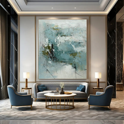 Teal - Grey Abstract Art for Living Room & Guest Bedroom DLZ0558