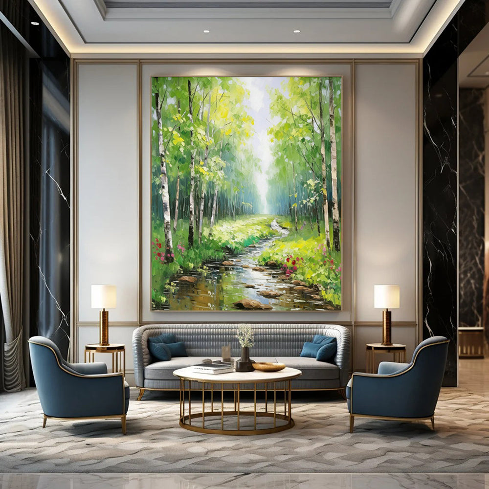 Forest Stream Landscape Art for Cottage Living Room & Eco - Friendly Café DLZ1273