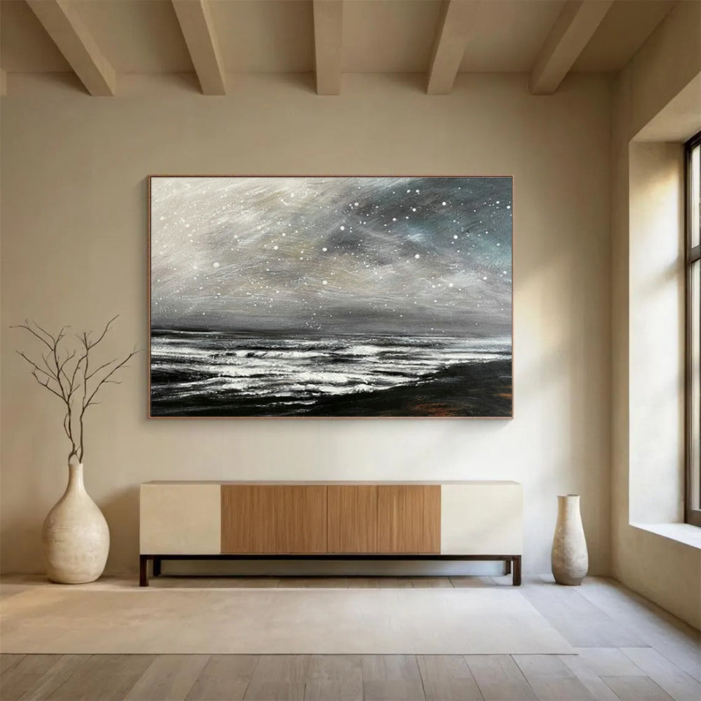 Black - White Starry Sea Oil Painting for Industrial - Style Studies DLZ2493