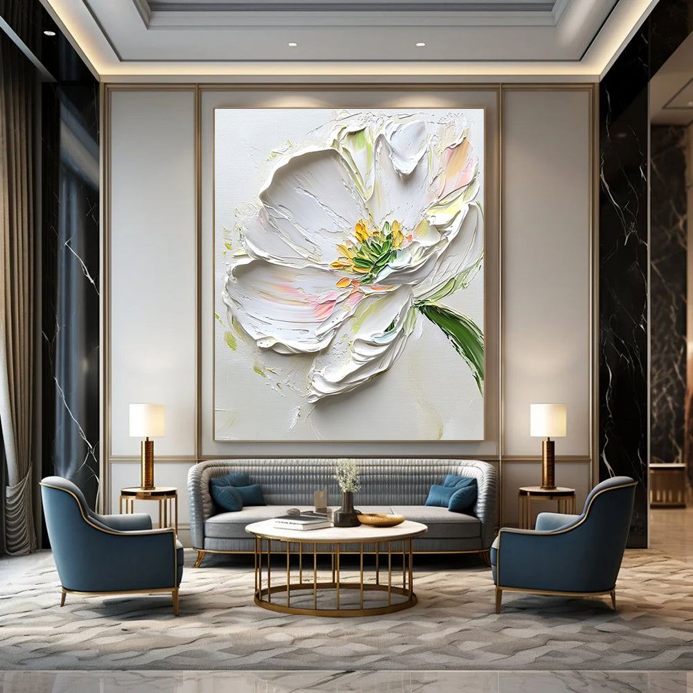 Thick - Textured White Flower Impasto Floral Art for Contemporary Art Gallery & Creative Home Studio STSC1482