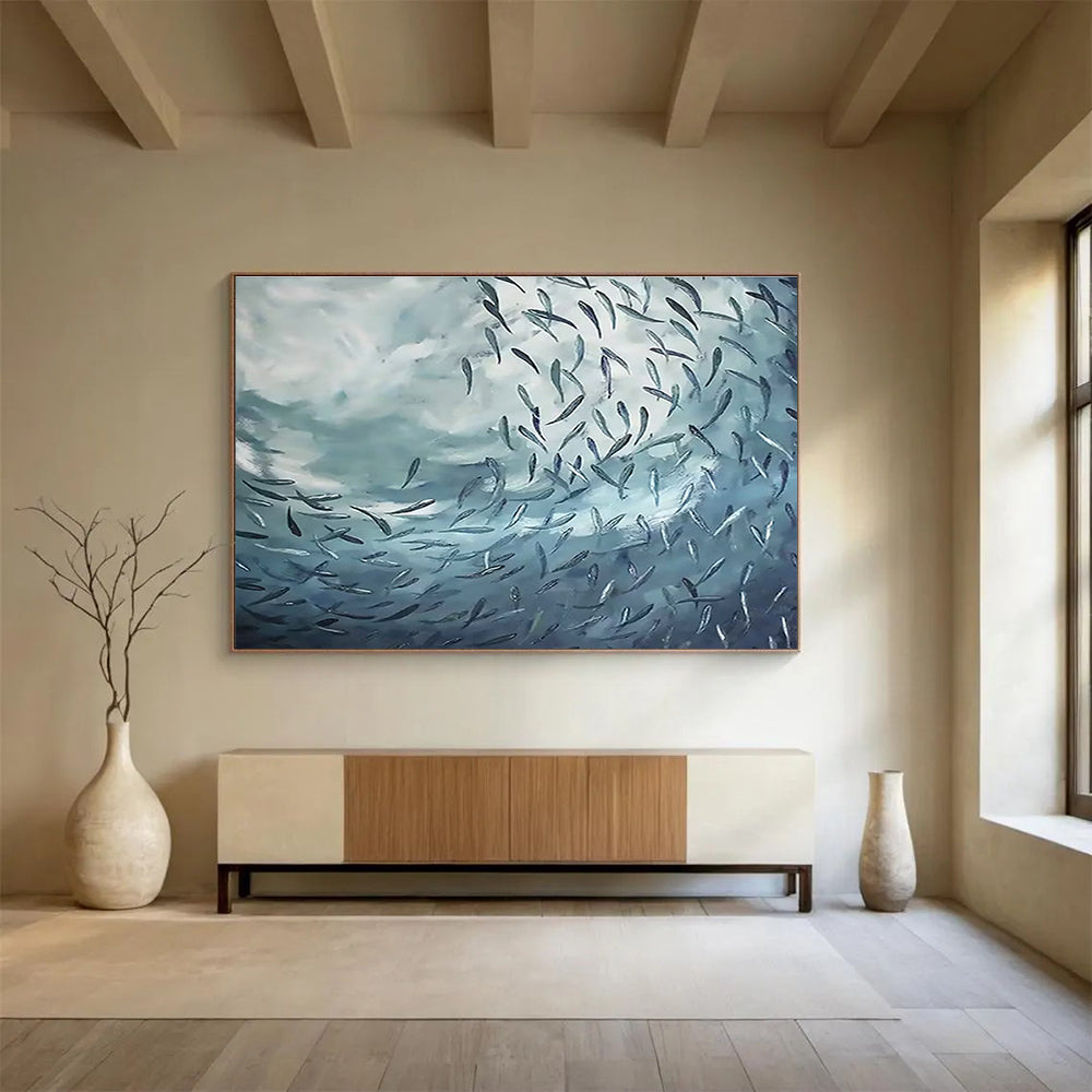 School of Fish Abstract Art for Marine - Themed Aquarium Cafes DLZ3176