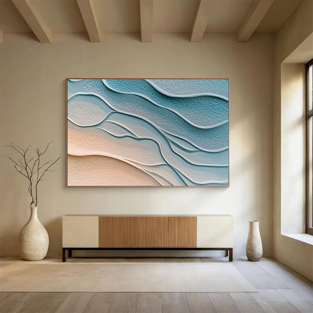 Blue - Gray Sand Waves Art for Coastal Home & Spa Retreat SC452