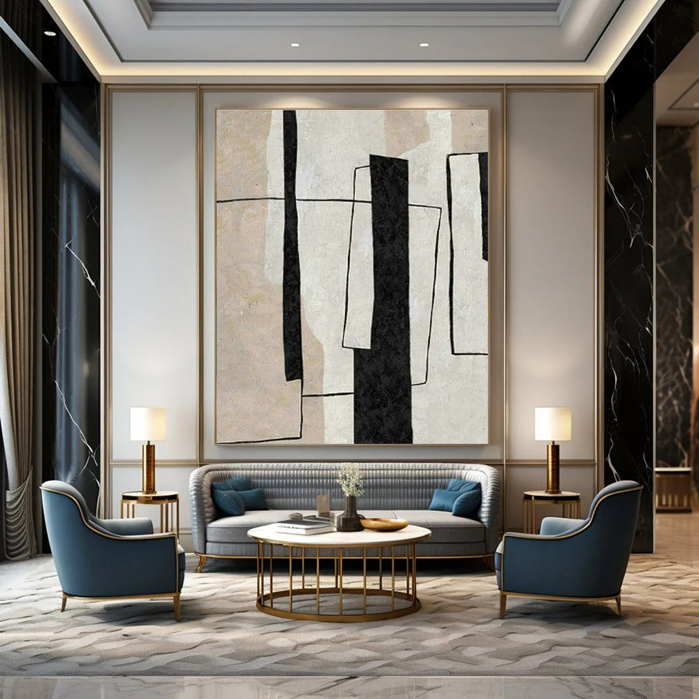 Black - White Geometric Abstract Art for Modern Office & Home Library DLZ2040