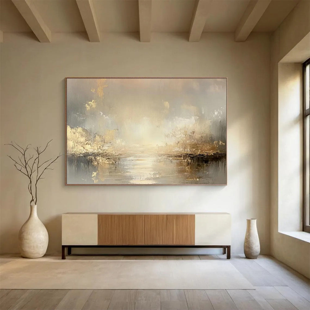 Luxe Gold - Brown River Abstract Art for Elegant Dining Room Sophistication DLZ2707