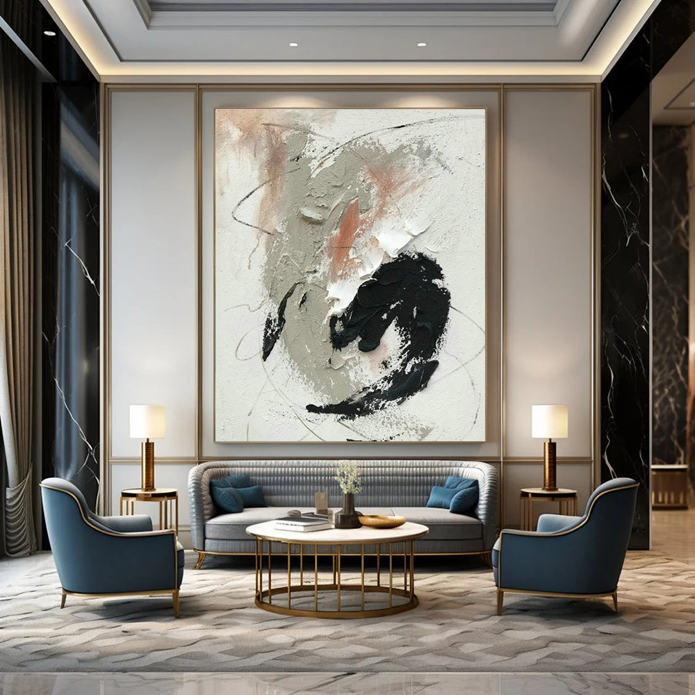 Gray - Pink - Black Abstract Art for Bohemian Café & Feminine Home Office DLZ1691