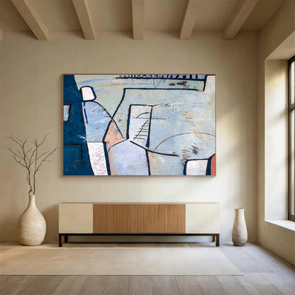 Blue - Gray Abstract Art for Coastal - Inspired Hotel Room DLZ2931