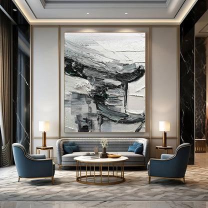 Black - White - Gray Abstract Painting for Minimalist Gallery & Modern Loft DLZ1304
