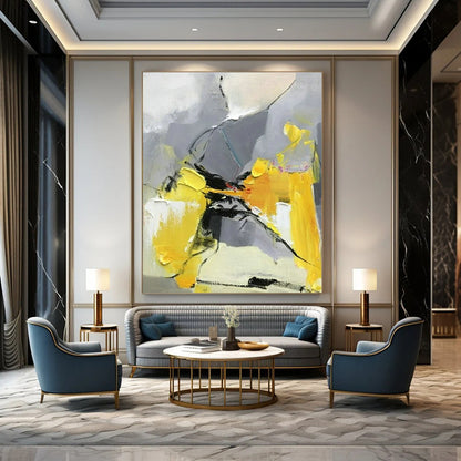 Yellow - Gray Geometric Abstract Art for Contemporary Kids’ Room & Design Studio Meeting Area DLZ1459