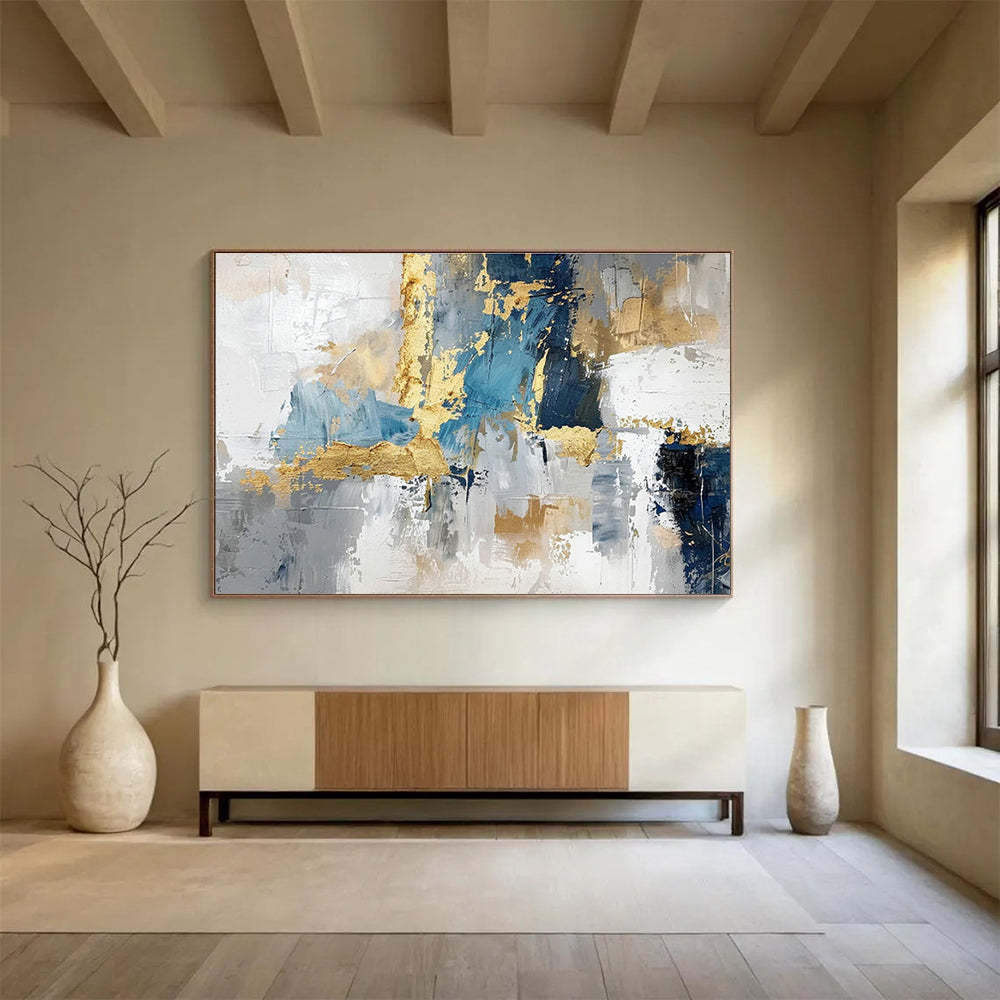 Blue - Gold Geometric Abstract Art for Chic Entryway DLZ2728