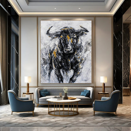 Textured Bull Portrait Art for Rustic Ranch House & Art - Centric Restaurant DLZ2155