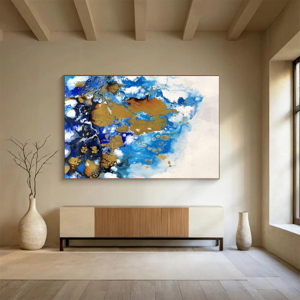 Blue - Gold Fluid Art for Luxury Hotel Suite Bedrooms DLZ2551