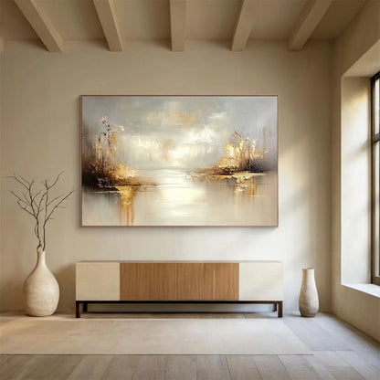 Golden Lake Landscape Art for High - End Golf Club House & Luxurious Lakeside Villa Bedroom SC117