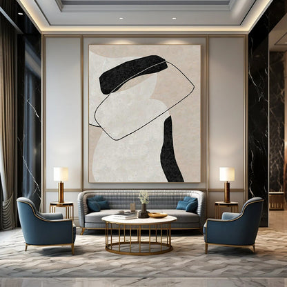 Beige - Black Abstract Art for Scandinavian - Style Living Room & Art Gallery Corridor DLZ2026