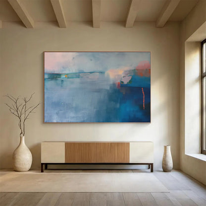 Light - Blue Abstract Landscape Art for Coastal - Themed Guest Room DLZ2861