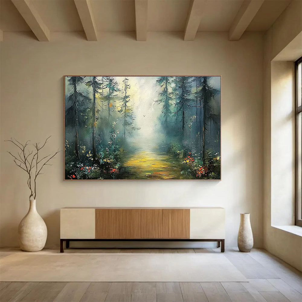 Forest Pathway Oil Painting for Rustic Lodge Common Area Decor DLZ3255