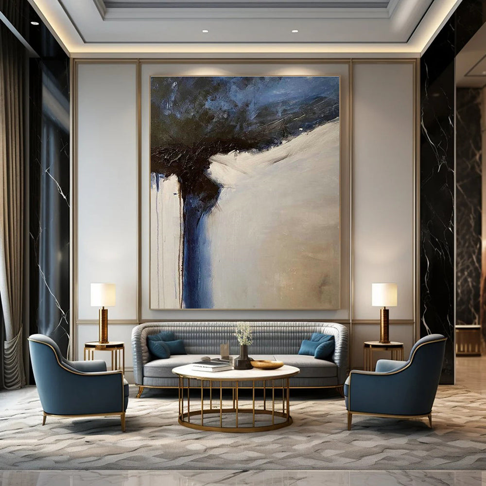 Blue and Gray Abstract Flow Art for Coastal - Inspired Office & Creative Studio DLZ2199