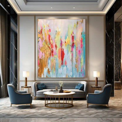 Colorful Gold Foil Abstract Art for Boutique Hotel Suite & Vibrant Rooftop Bar DLZ1347
