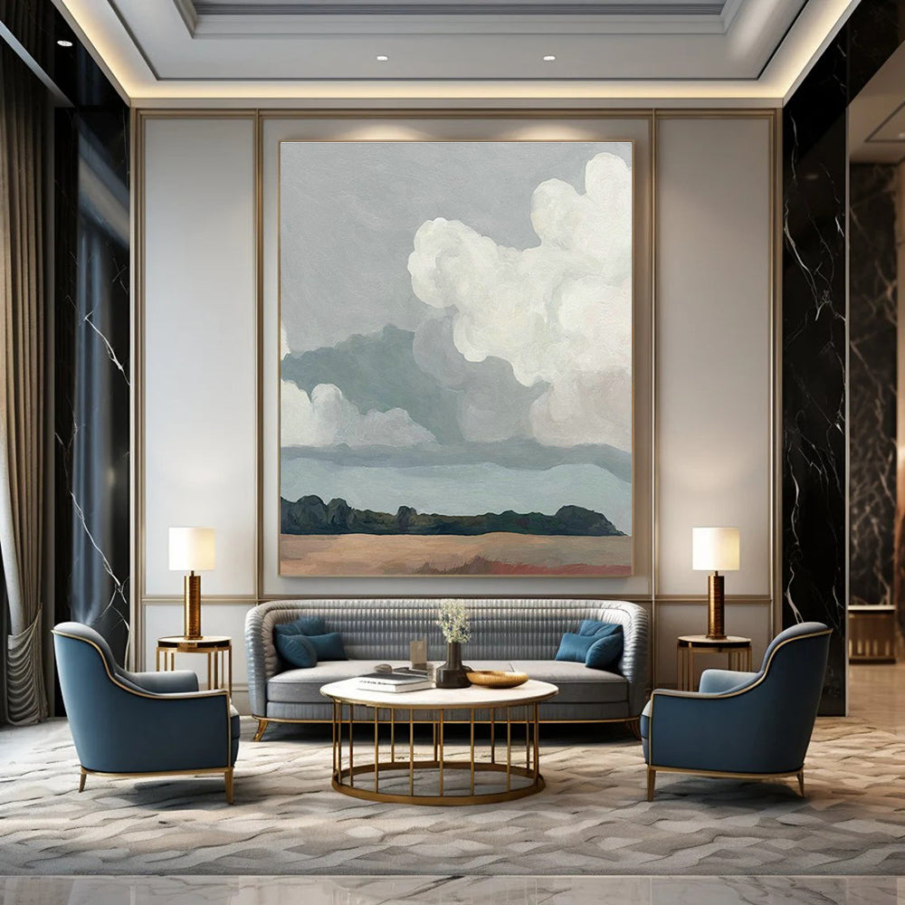 Cloudy Field Landscape Art for Countryside Home Living Room & Nature - Themed Café Thatch DLZ2130