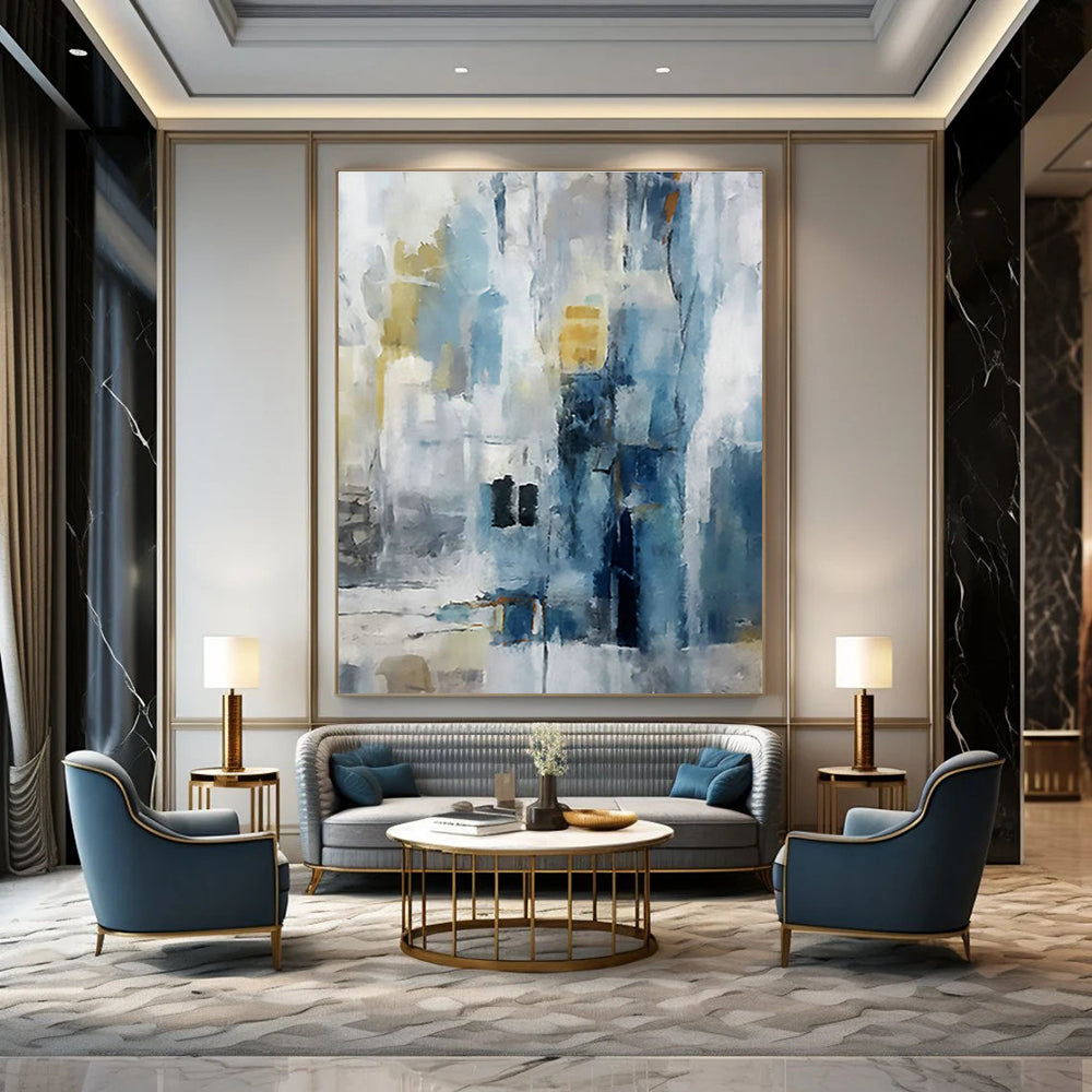 Blue - Gray Architectural Abstract Art for City Hotel & Architect’s Office DLZ0678