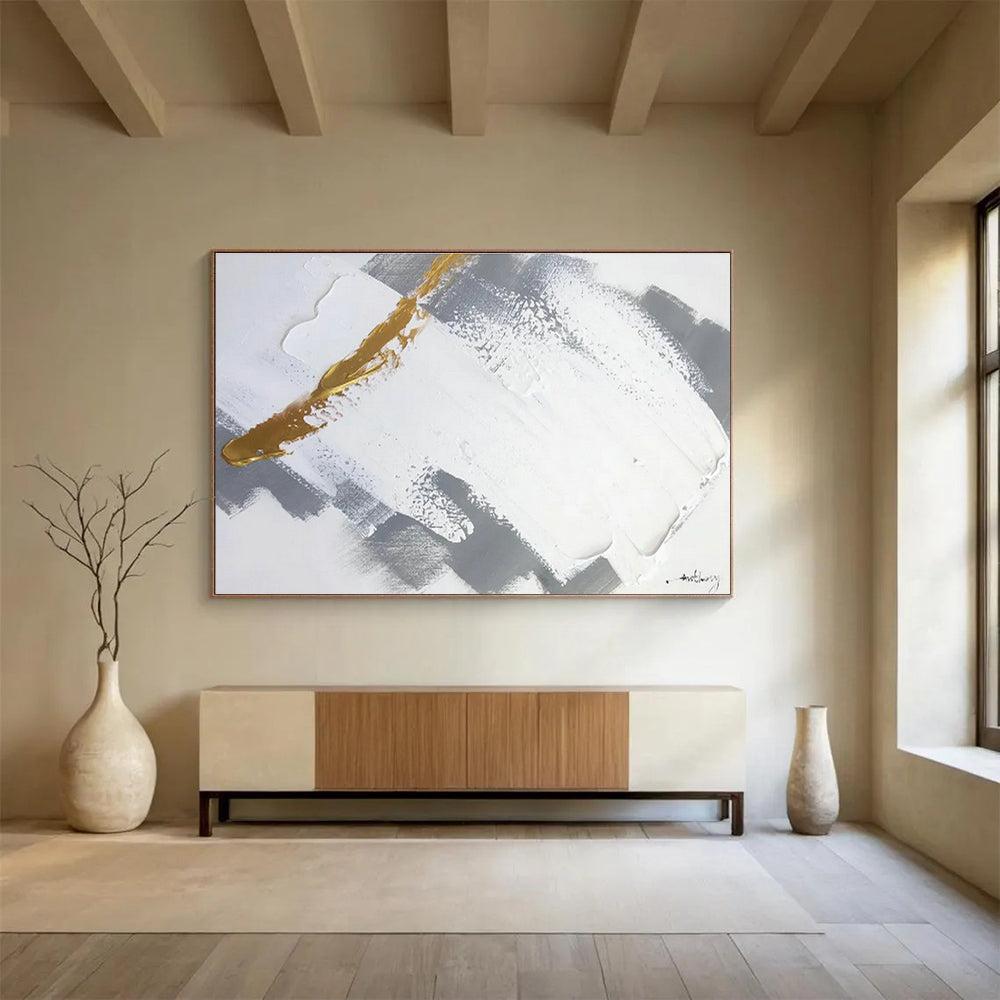 Beige - White - Black Brushstroke Art for Minimalist Lounge Calm Relaxation DLZ2701
