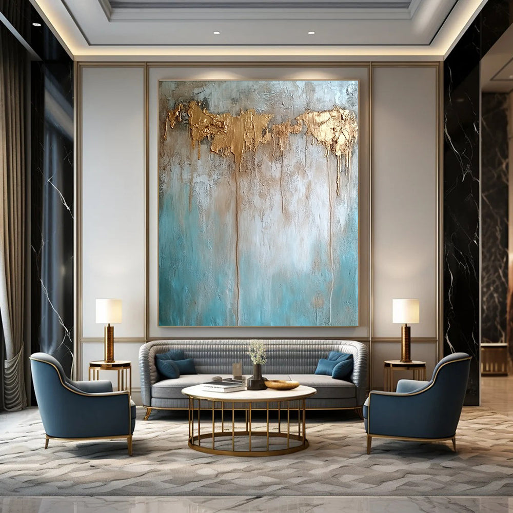 Gold - Drip Textured Art for Luxury Retail Store & High - End Home Dining Room STSC136