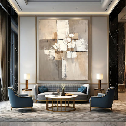 Abstract Flowers in Neutrals for Scandinavian - Style Bedroom & Sophisticated Home Library STSC431