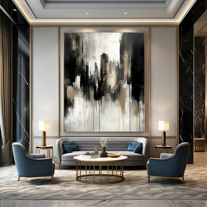 Monochrome Cityscape Drip for Modern Office Lobby & Art - Themed Home STSC250
