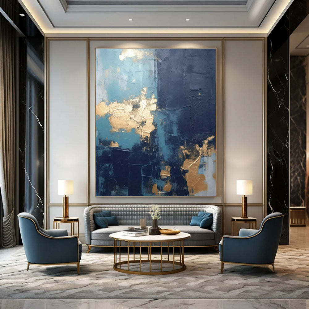 Blue - Gold Abstract Art for Luxury Hotel Suite & High - End Home Library DLZ1722