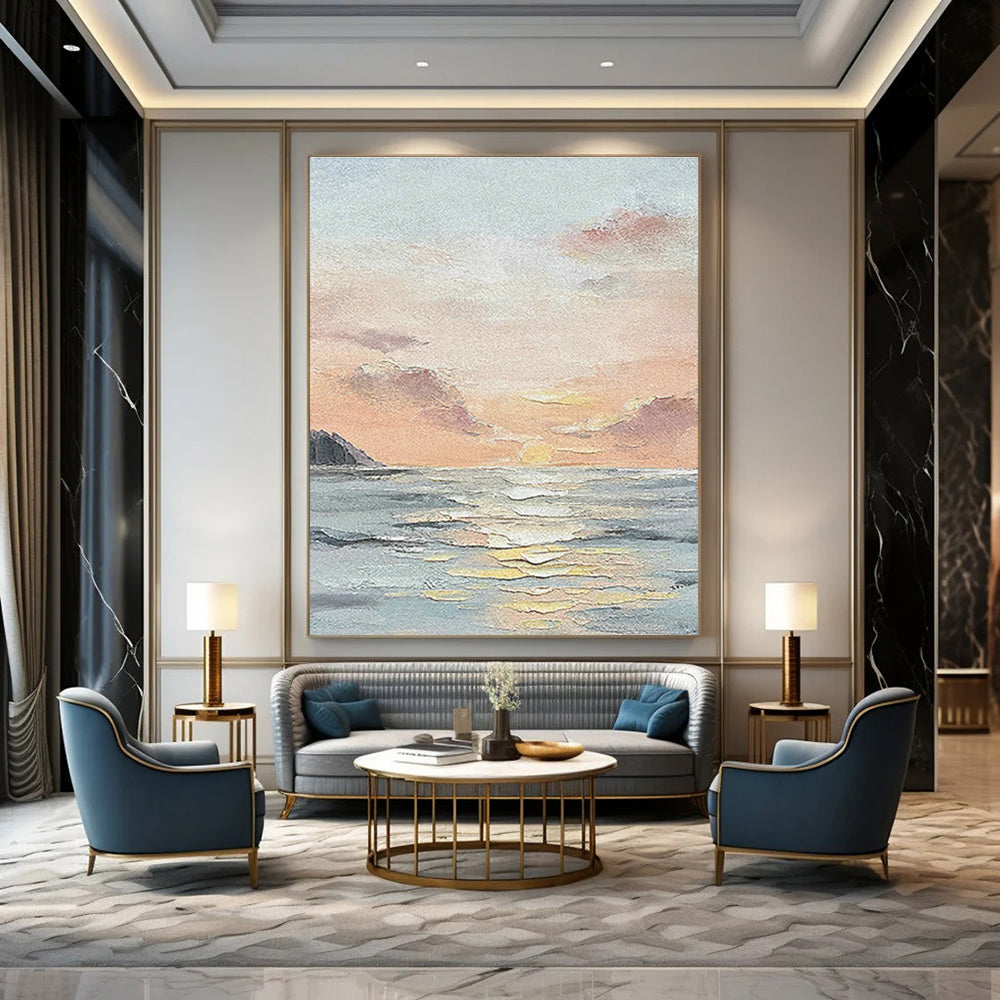 Seascape Sunset Oil Painting for Beachfront Restaurant & Home Living Room DLZ1151