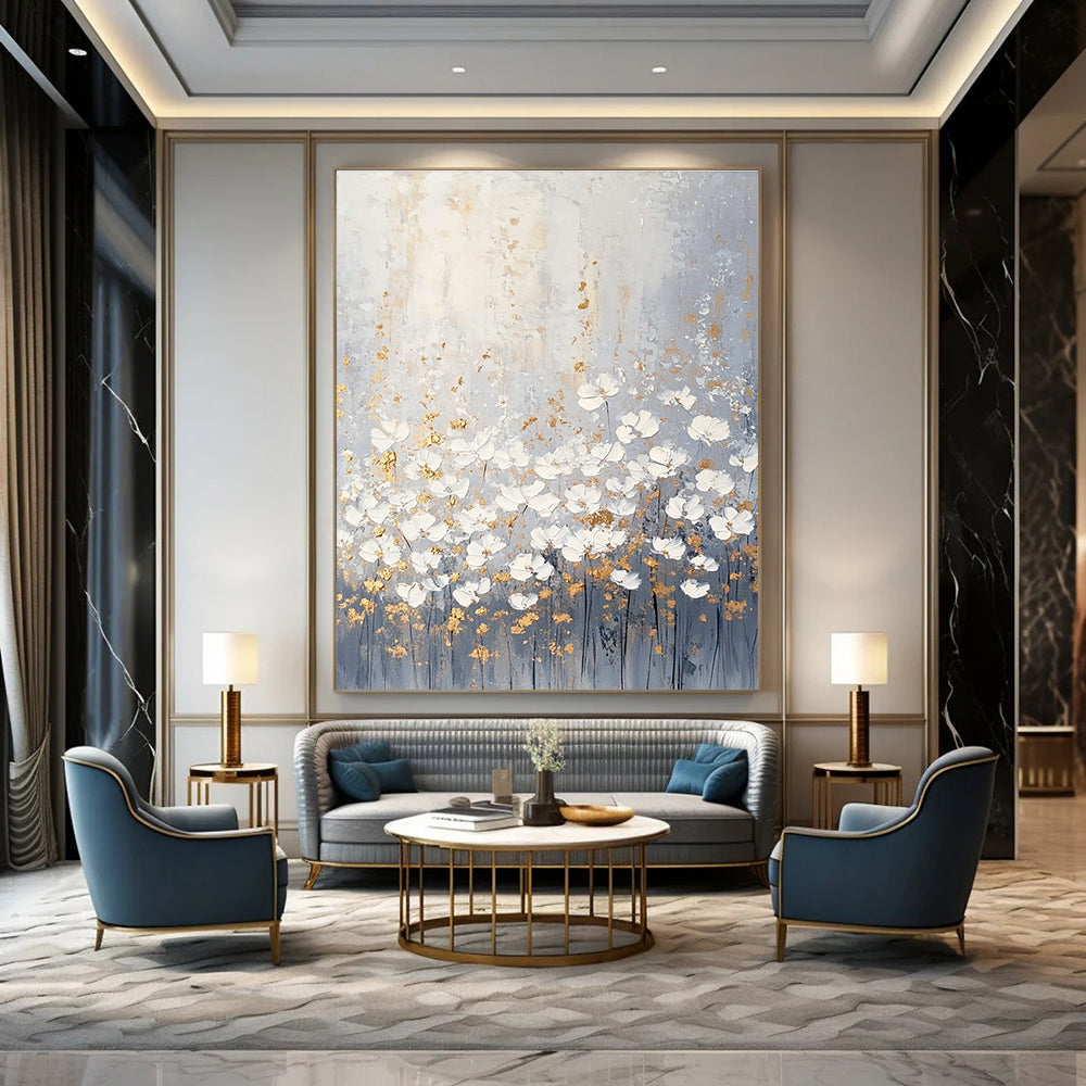 Gray and Gold Floral Abstract for Luxury Bedroom & Sophisticated Lounge STSC318