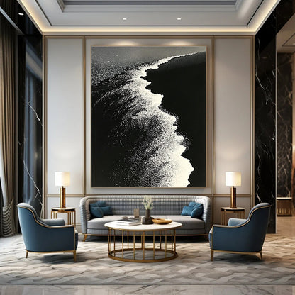 Black and White Wave Art for Modern Monochrome Office & Sophisticated Home Library STSC1430