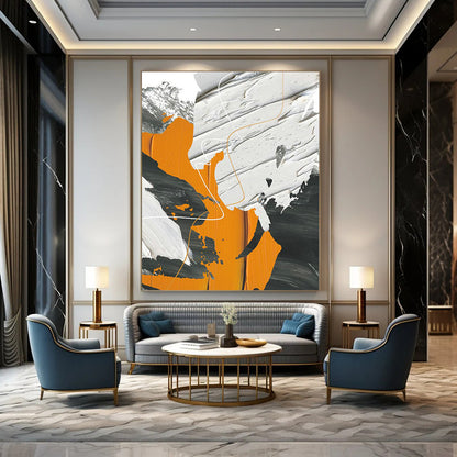 Orange, Gray, and White Abstract Art for Modern Fitness Studio & Art - Centric Apartment DLZ2228