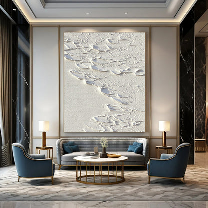 White Textured Abstract Art for Minimalist Bathroom & Modern Spa Retreat DLZ0834