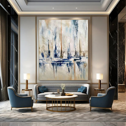 Blue - Grey City Abstract Art for Living Room & Office DLZ0473