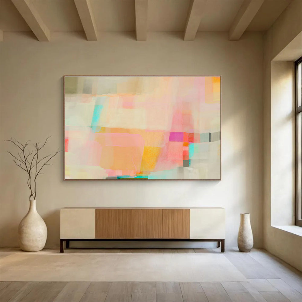 Pink - Orange Geometric Abstract Art for Chic Living Rooms DLZ2413