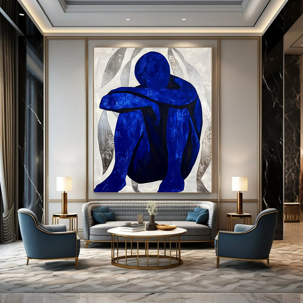 Blue Figure in Contemplation for Meditation Space & Thoughtful Library STSC922